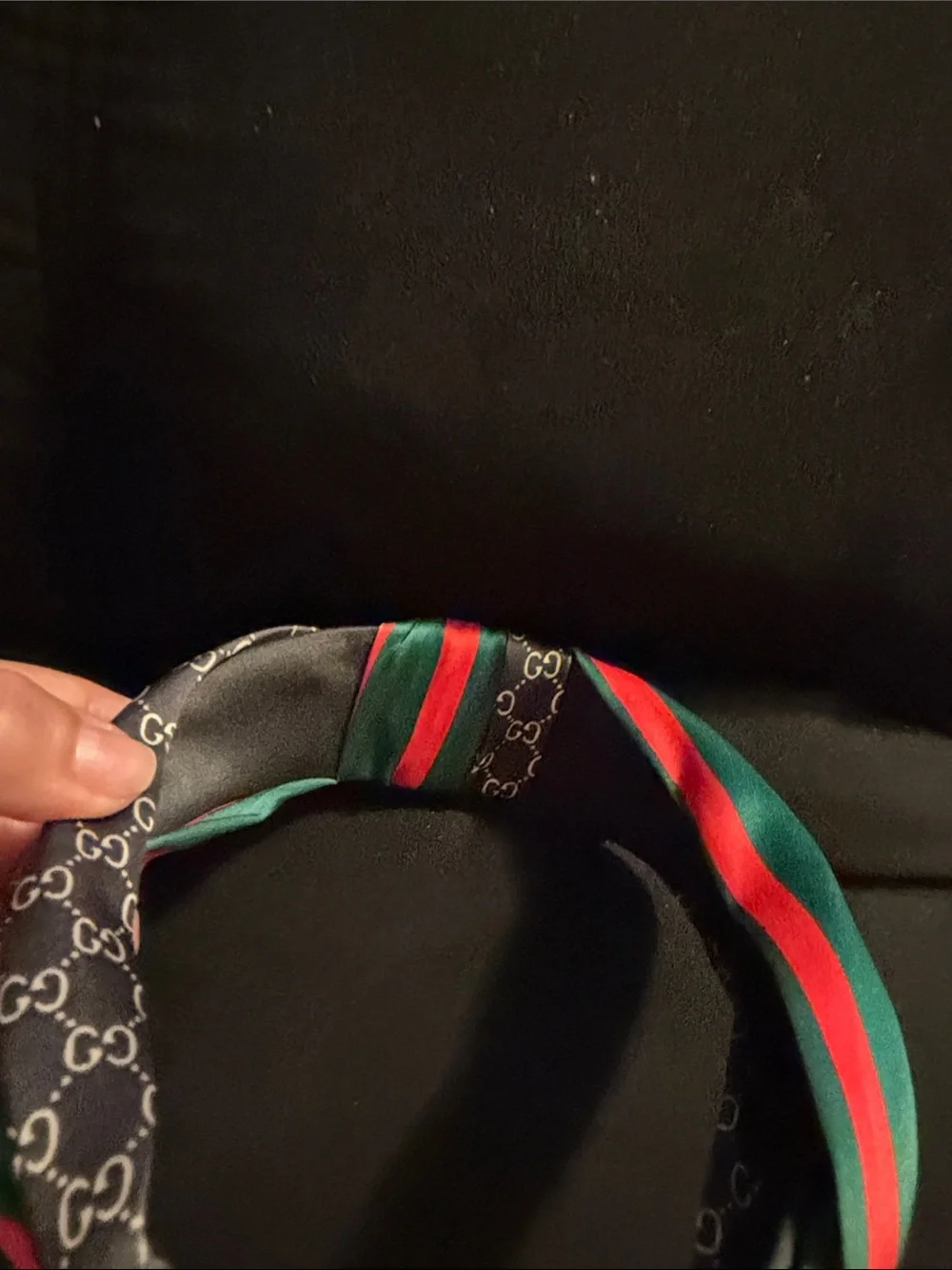Designer-Inspired Black Headband with Red & Green Stripe